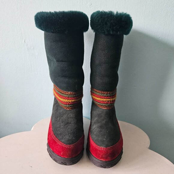 Vintage Cougar Leather Winter Snow Boots Shoe Canada Green mukluk Faux fur lined - Picture 3 of 11